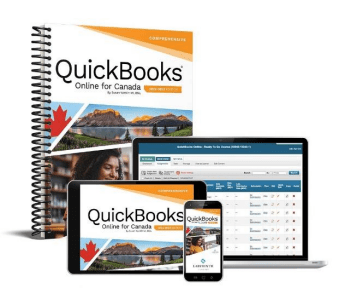 Image of QBO course book in printed and on-line format, as well as e-lab.